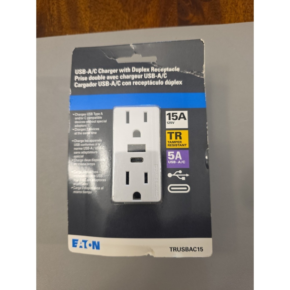Eaton White USB-A|C Charger With Duplex Receptacle - #TRUSBAC15